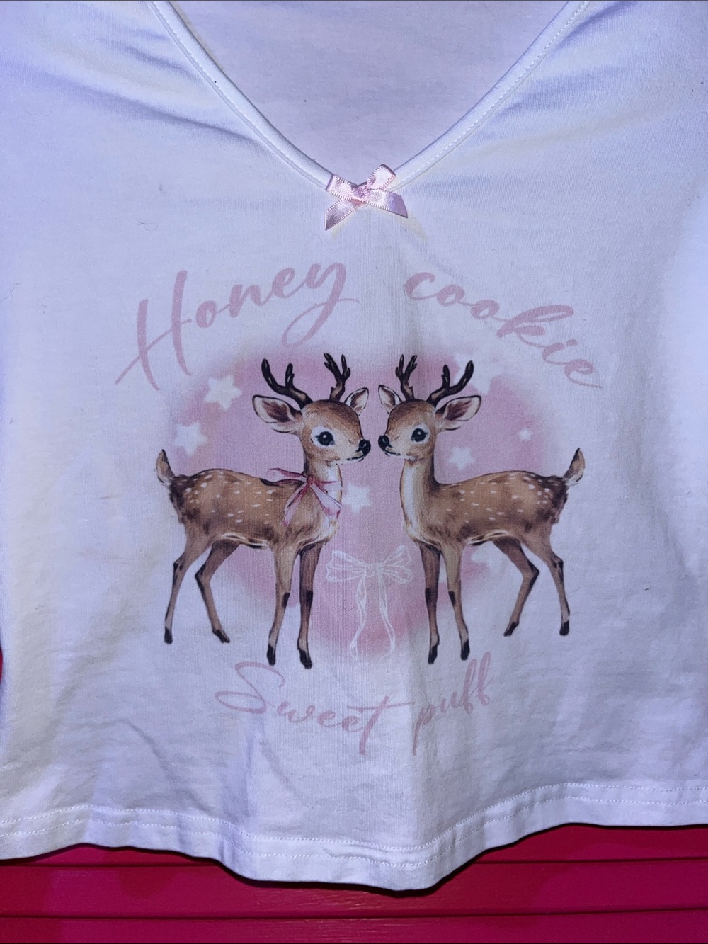ROMWE White V-Neck Tee with Pastel Deer Print